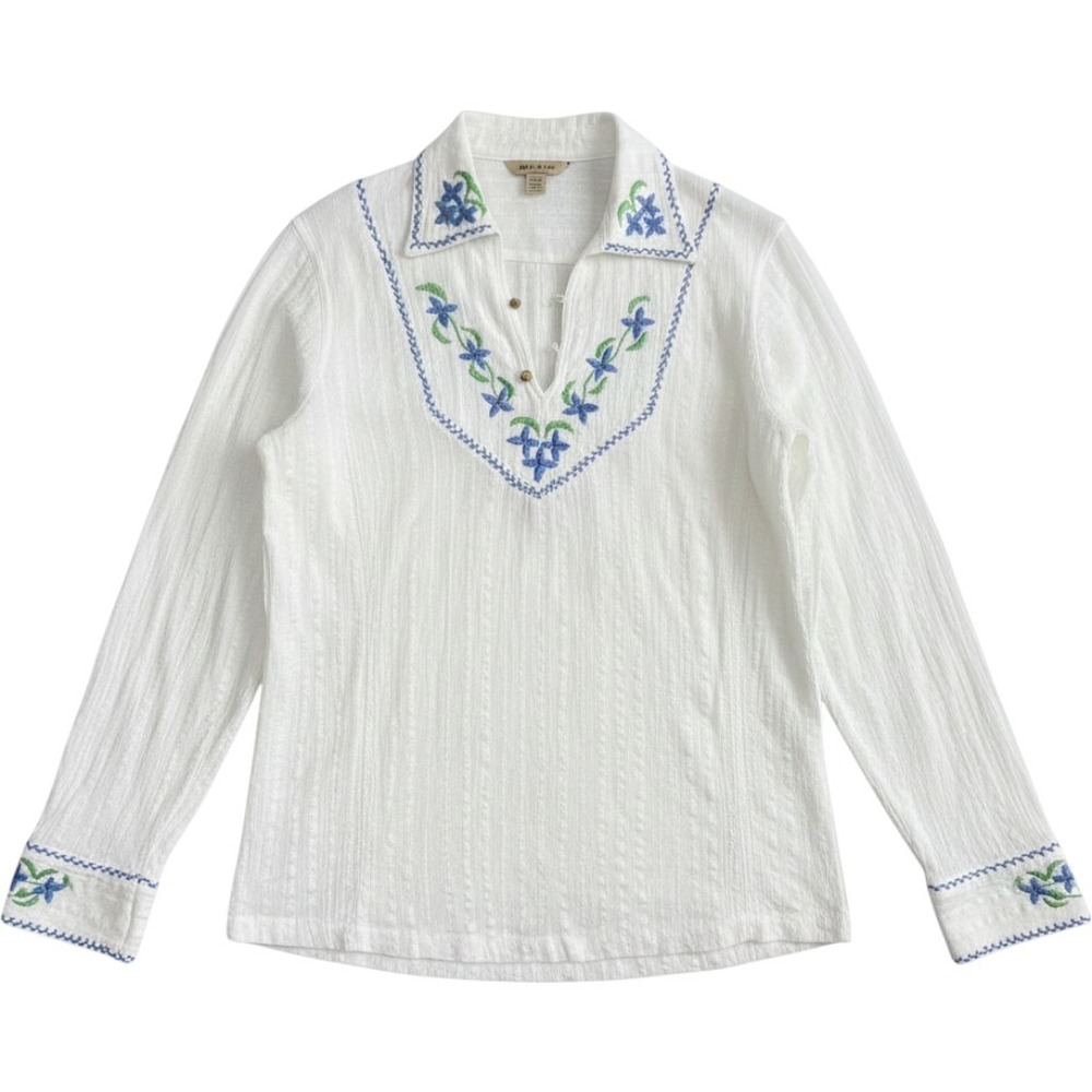 Star of India Vintage‎ Floral Embroidered Boho Hippie Top Size M Gauze Cotton